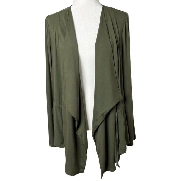 Bleuh Ciel Women's Open Front Cardigan Top M Green Shawl Neck Long Sleeve Wrap - Picture 1 of 9